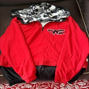 Varsity woodlands elite Red Pullover jacket with Camo Lined Hood